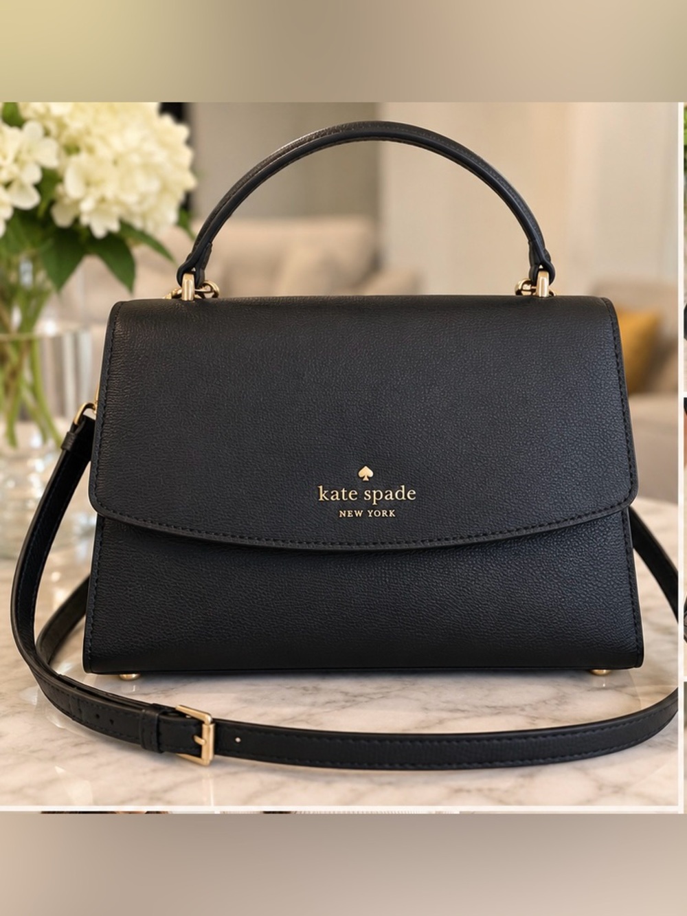 kate spade Black Leather Top-Handle Satchel with Gold Hardware